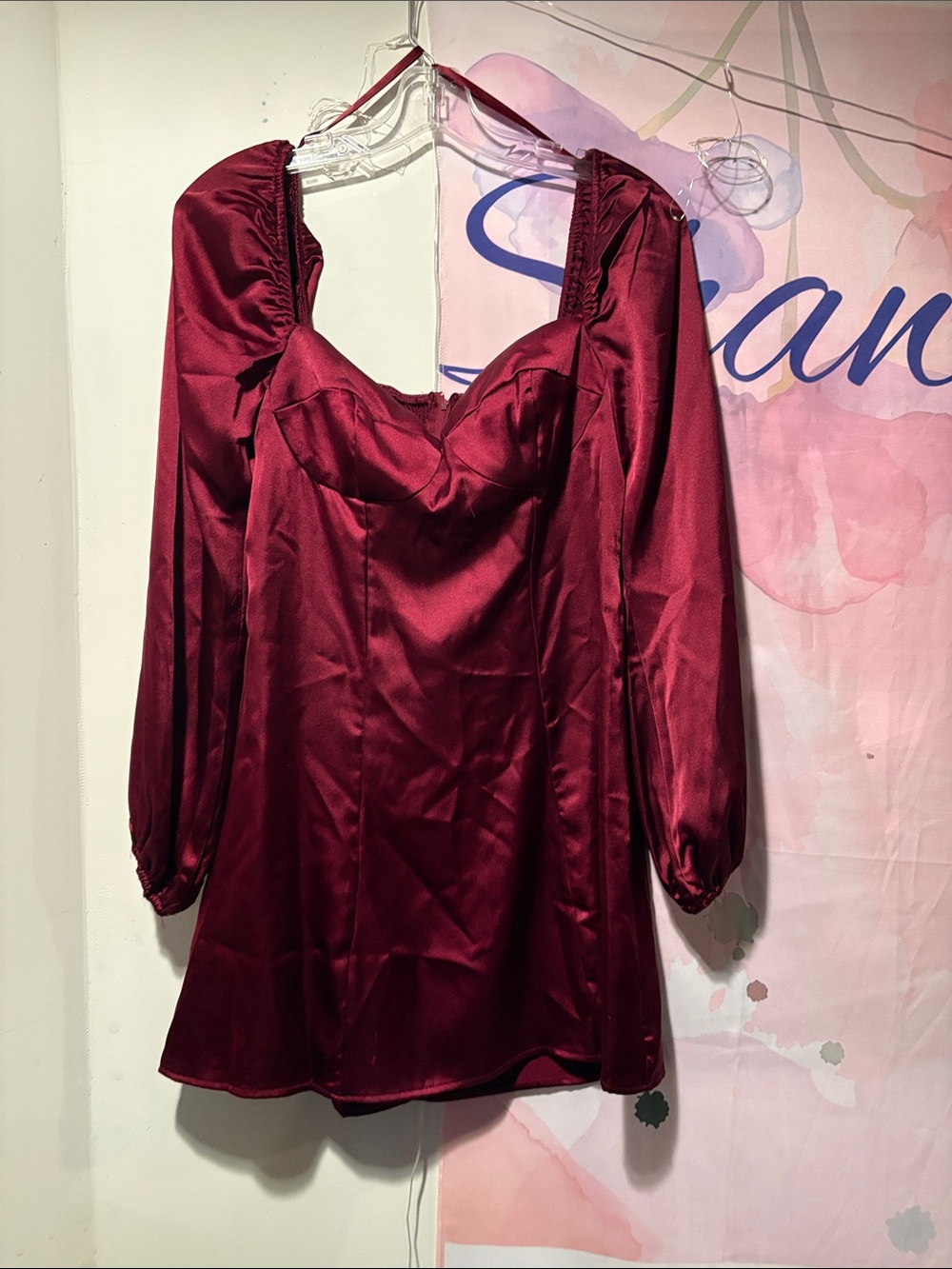 Darling Satin Mini Dress in Deep Wine